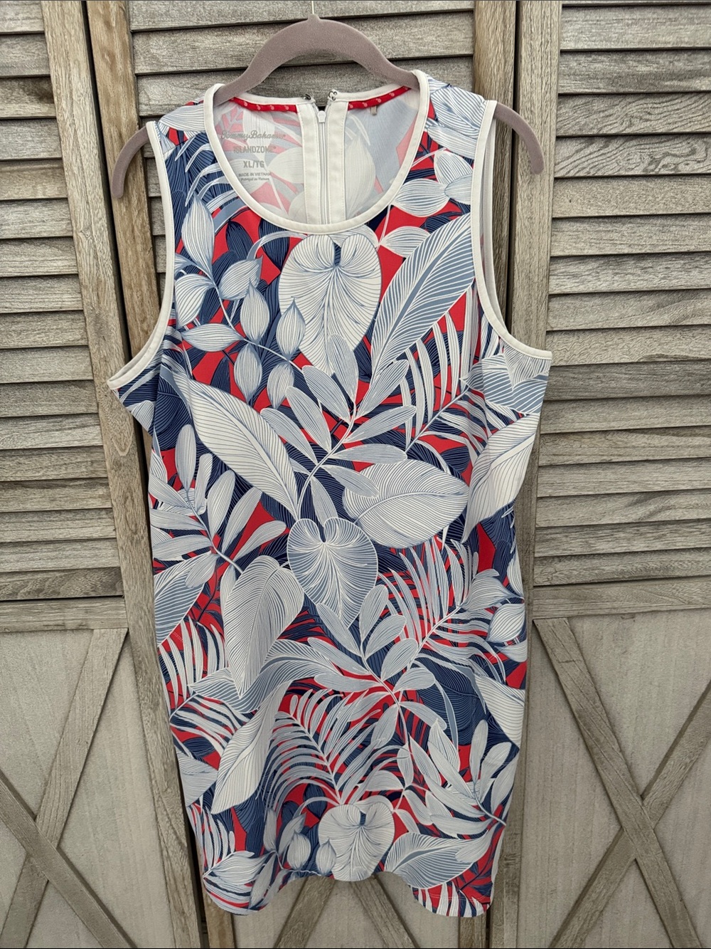 Tommy Bahama short shift Navy, White & Red Tropical Leaf Dress size XL